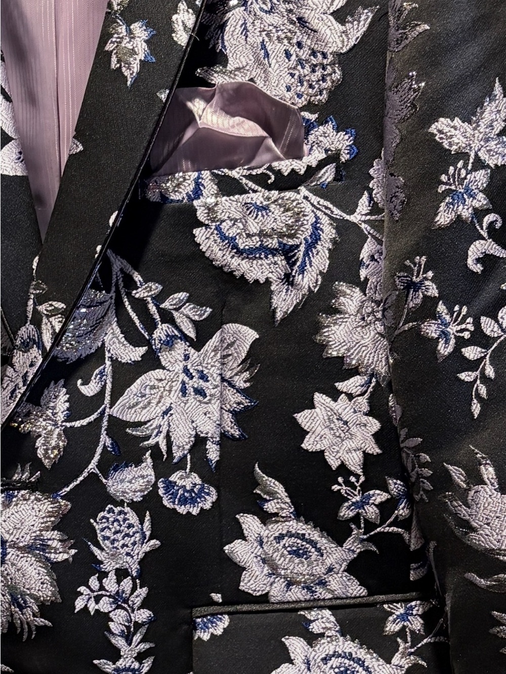 INC Men’s Floral Brocade Blazer Black Silver Formal Jacket Wedding Prom NWT - Picture 5 of 8